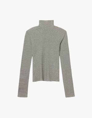 Perfect White Tee Cindy Stripe Jersey Turtleneck in Ivory & Black Stripe