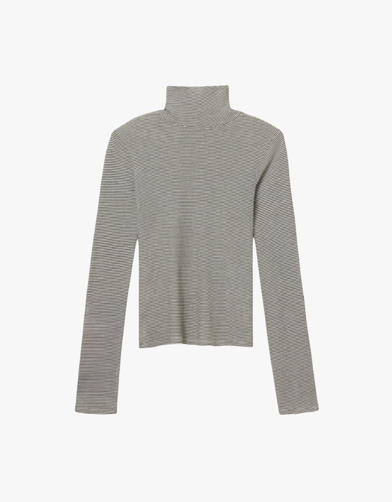 Perfect White Tee Cindy Stripe Jersey Turtleneck in Ivory & Black Stripe
