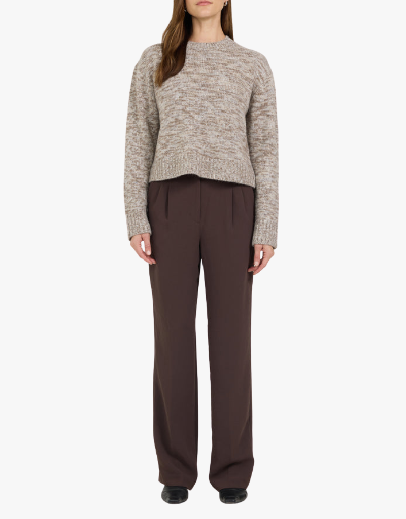 One Grey Day Greer Cashmere Crewneck in Husk Combo