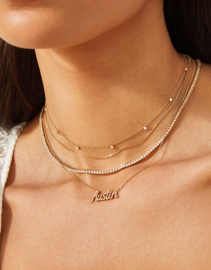 EF Collection 7 Prong Set Diamond Necklace in 14k Yellow Gold