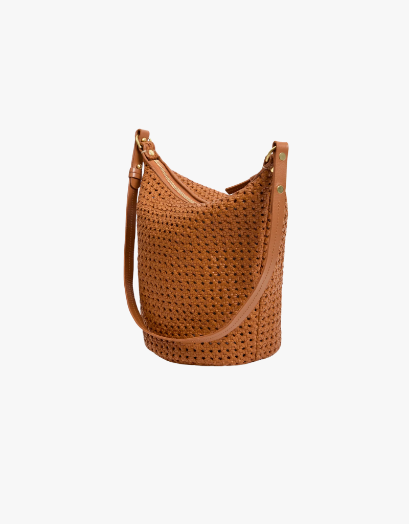 Clare V Petit Jeanne Bucket Bag in Tan Rattan