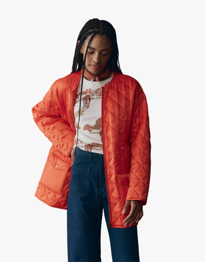 The Great The Quilted Liner Parka in Army with Hot Orange