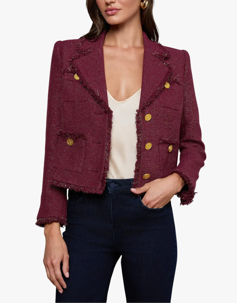 L'agence Sylvia Collared Jacket in Malbec & Gold