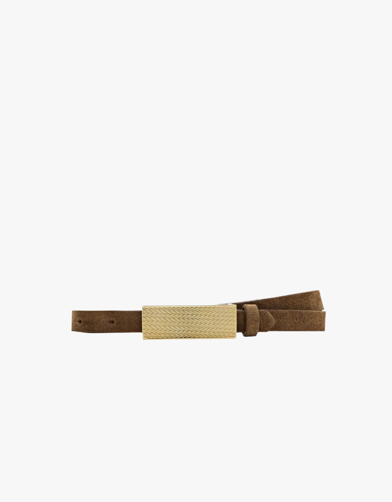 L'agence Elyse Texture Leather Belt in Tan Suede