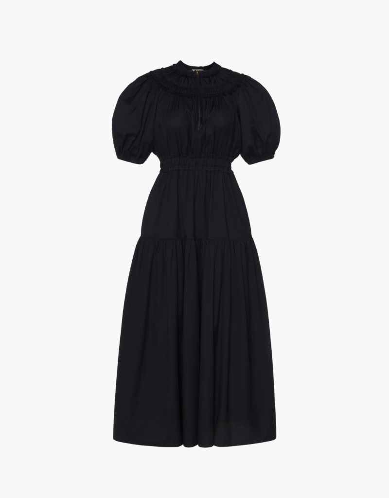 Ulla Johnson Othella Short Sleeve Midi Dress in Noir
