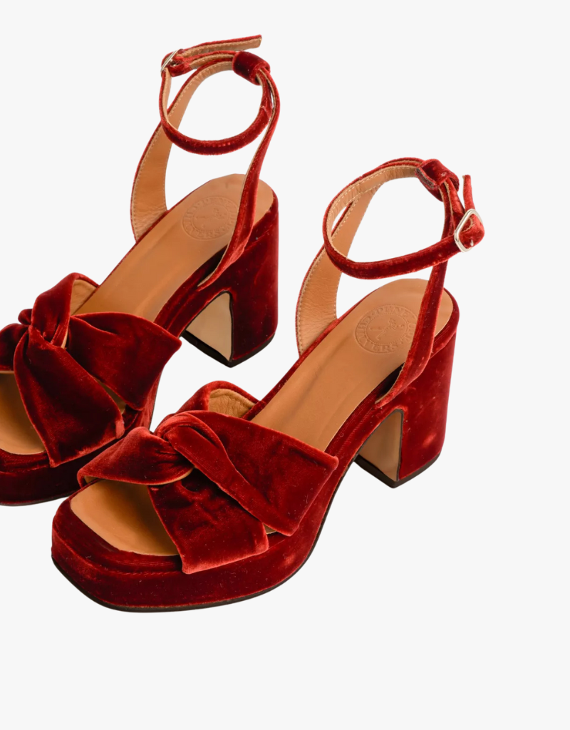Penelope Chilver Hibiscus Platform Velvet Sandal in Burnt Orange