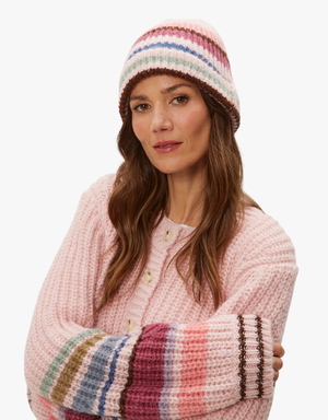 Michael Stars Striped Beanie in Pink Combo