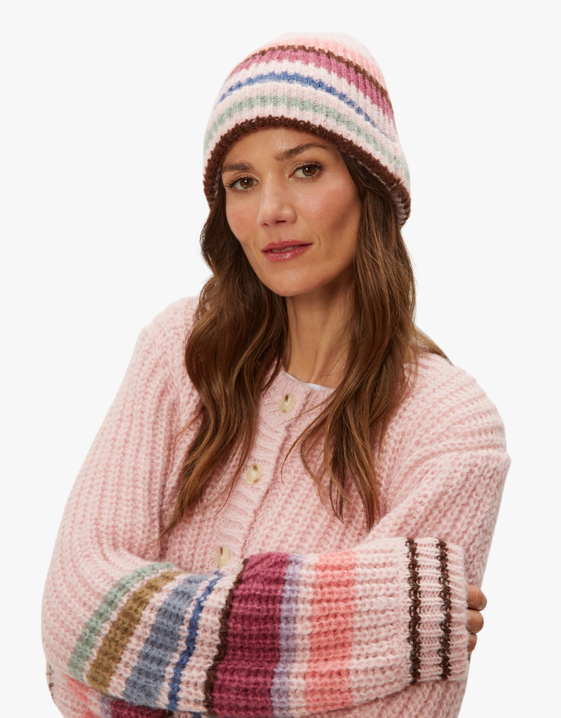 Michael Stars Striped Beanie in Pink Combo