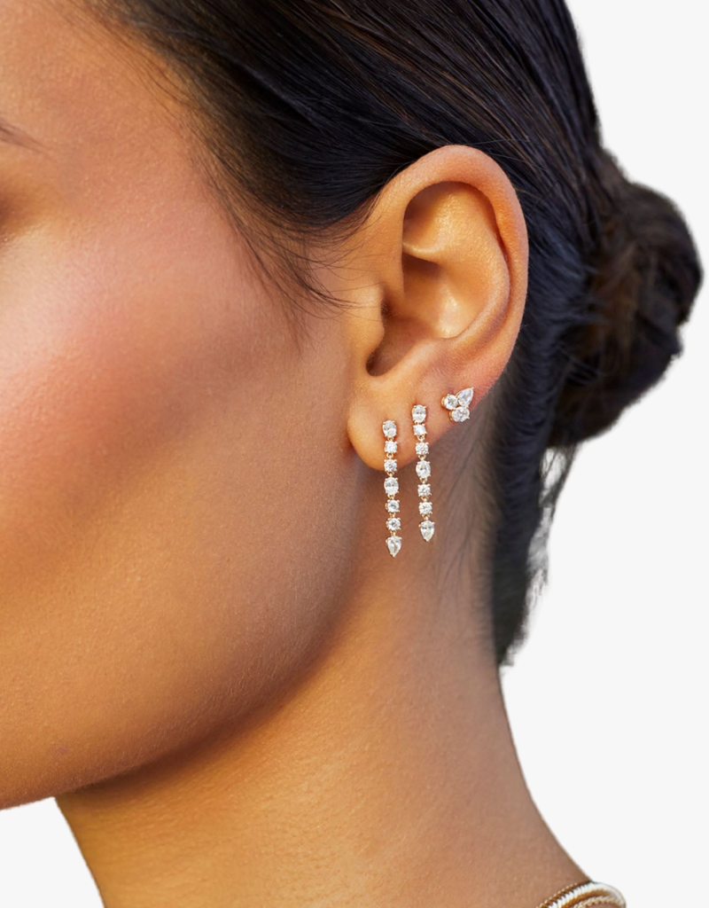 EF Collection Triple Diamond Cluster Stud Earrings in 14k Yellow Gold