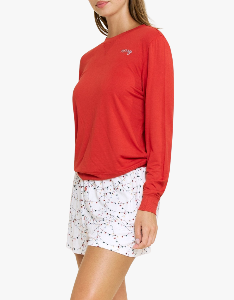 Honeydew Sugar Sweetheart Long Sleeve Shortie Set, Beso Lips