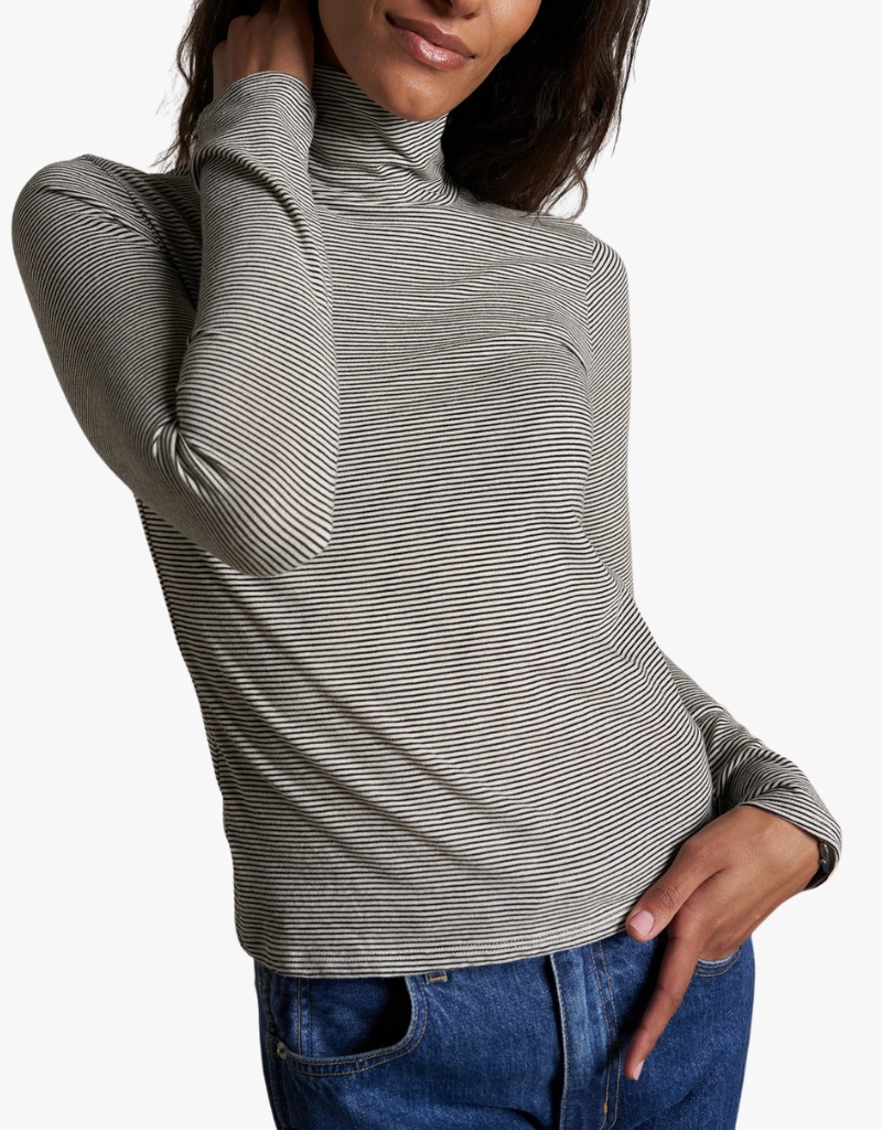 Perfect White Tee Cindy Stripe Jersey Turtleneck in Ivory & Black Stripe