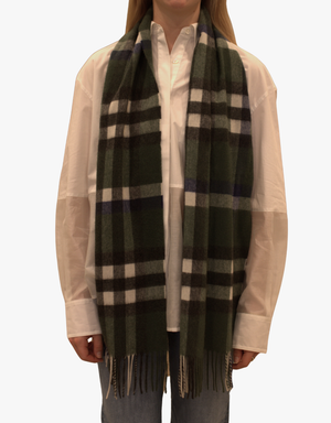 Clio Cashmere Check Scarves in Green