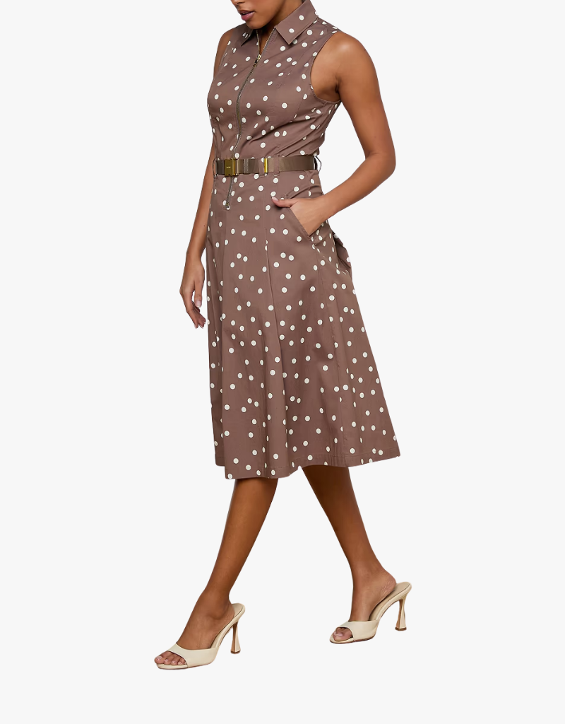 L'agence Kylo Belted Shirt Dress in Cardamom & Ecru Polka Dot