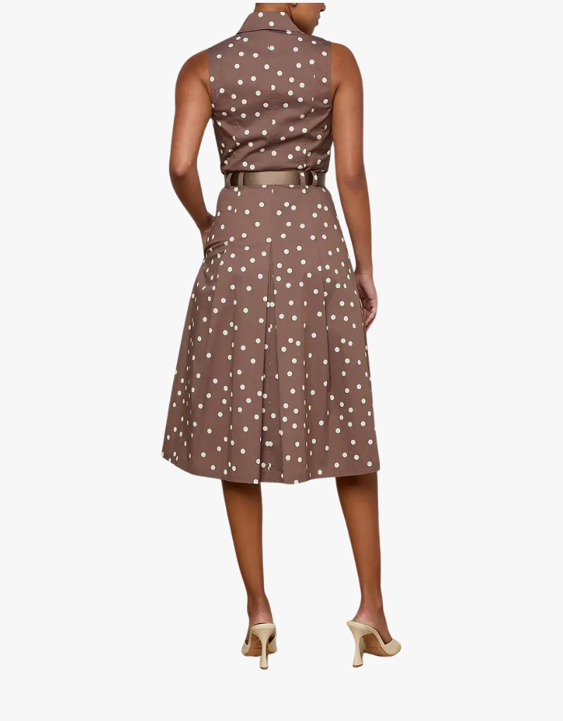 L'agence Kylo Belted Shirt Dress in Cardamom & Ecru Polka Dot