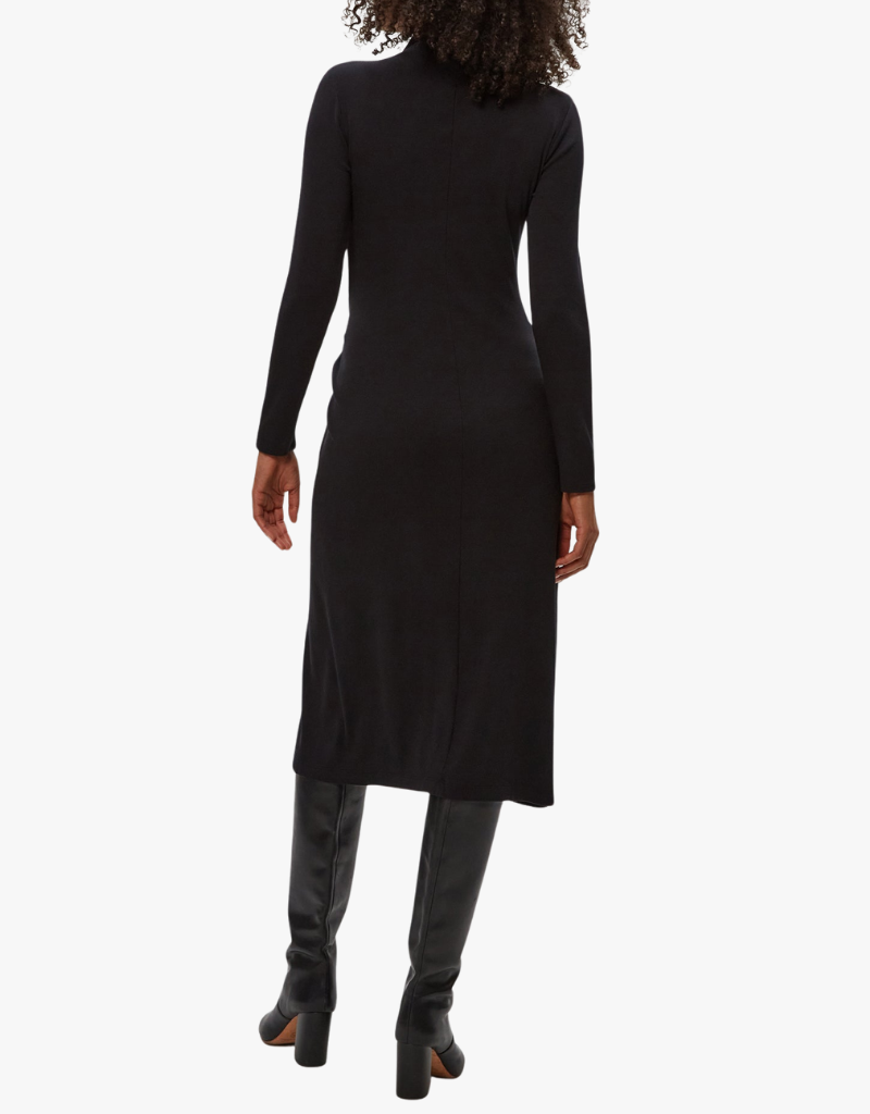 Michael Stars Tish Mock Neck Midi Dress With Slit in Black