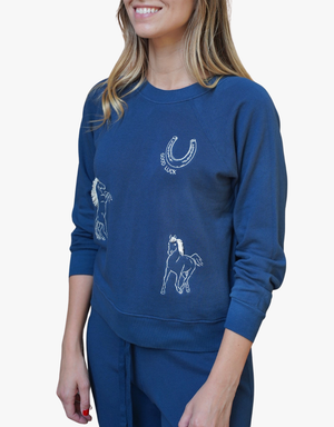 All Time Favorite Embroidered Favorite Sweatshirt in Indigo & Horses