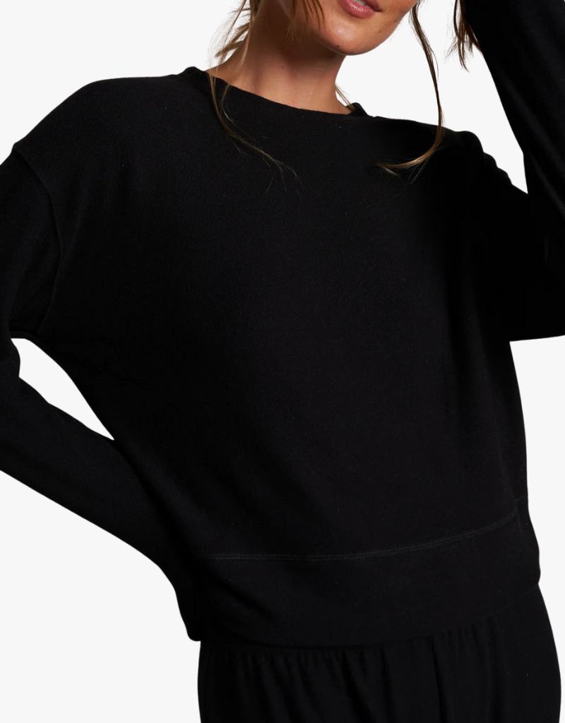 Perfect White Tee Selma Brushed Sweater Jersey Pullover in True Black