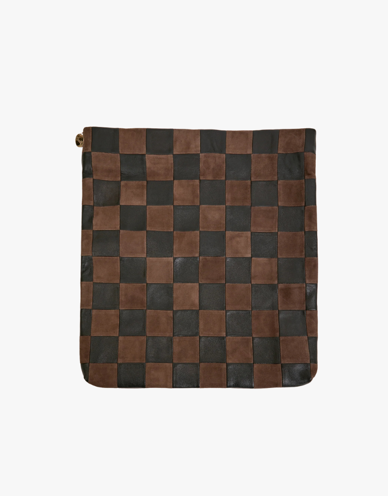 Clare V. Carryall Clutch w/ Tabs in Black & Chocolate Nappa & Suede Checker