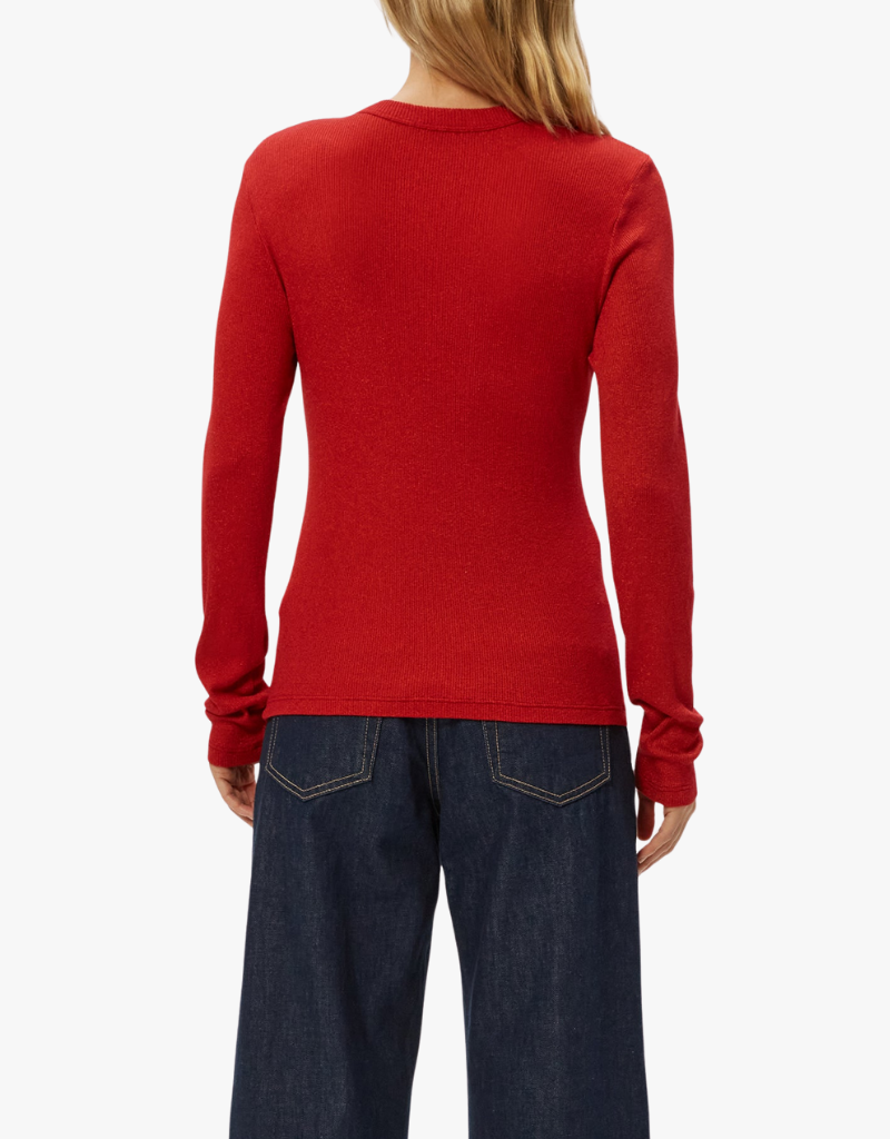 Michael Stars Liyah Ribbed Long Sleeve Tee in Carmine