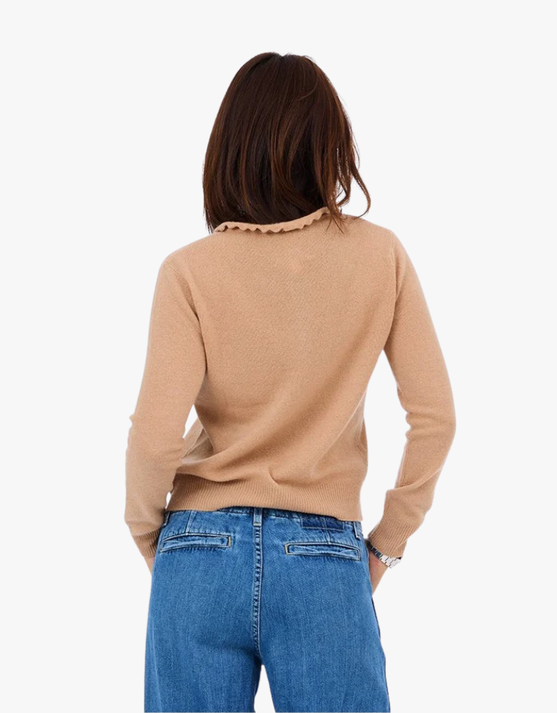 Kerri Rosenthal Femme Ruffle Henley Sweater in Camel