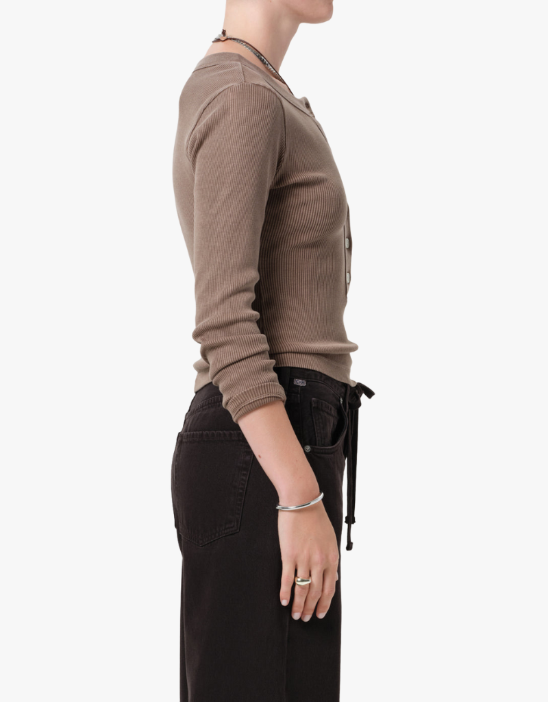 Citizens of Humanity Varra Henley Shirt in Cocoa