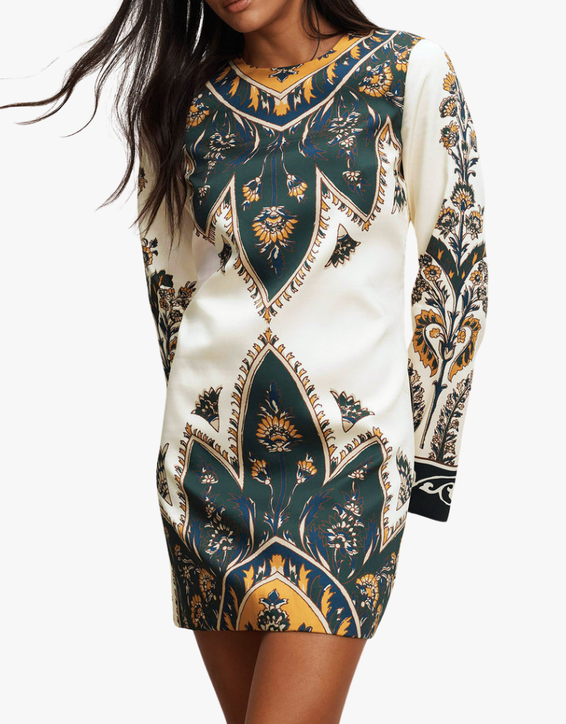 Veronica Beard Long Sleeve Cromwell Dress in Ecru Multi