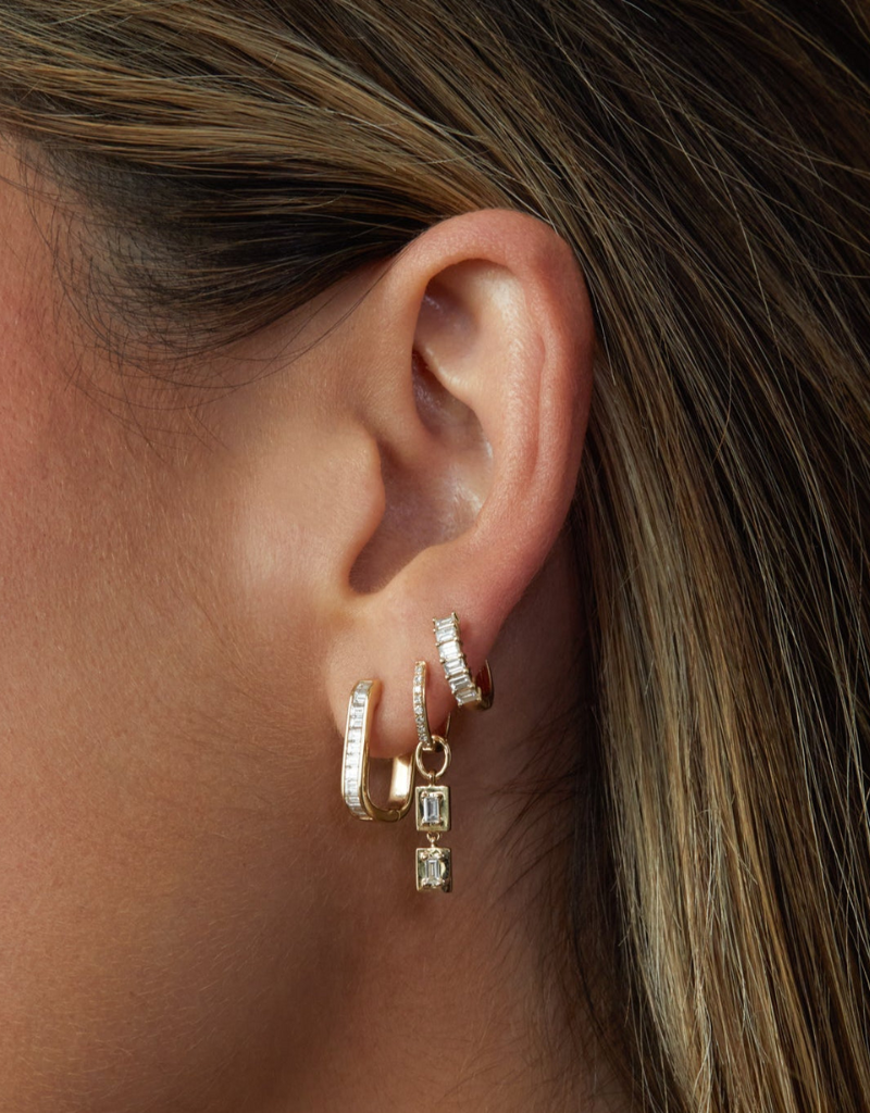 EF Collection Diamond Baguette Jumbo Lola Huggie Earrings in 14k Yellow Gold