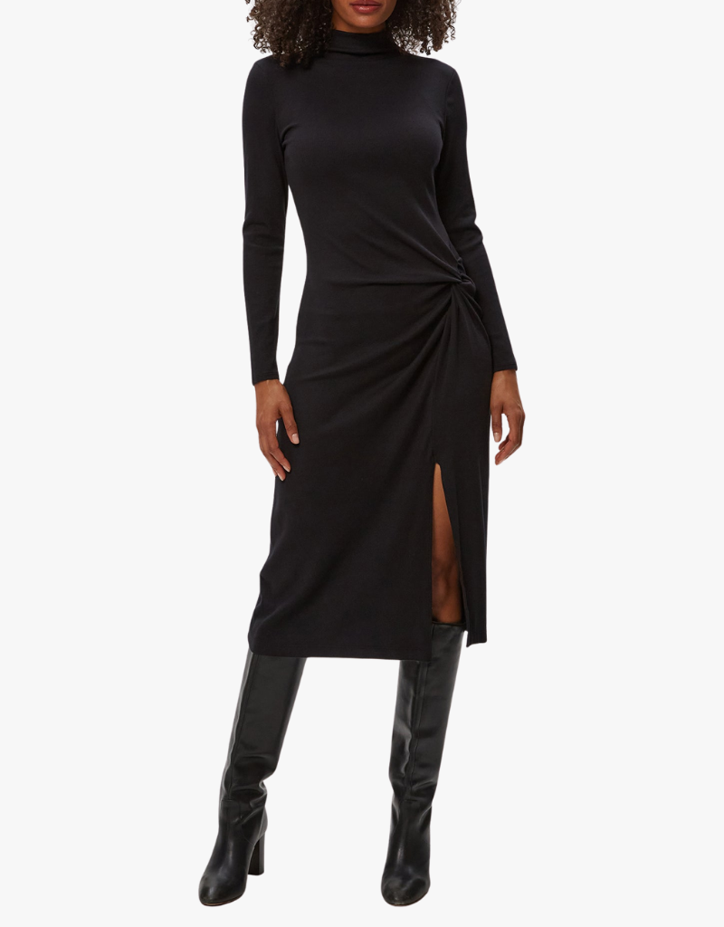 Michael Stars Tish Mock Neck Midi Dress With Slit in Black