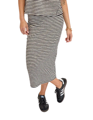 Clare V. Le Tube Skirt in Black & Cream Stripe
