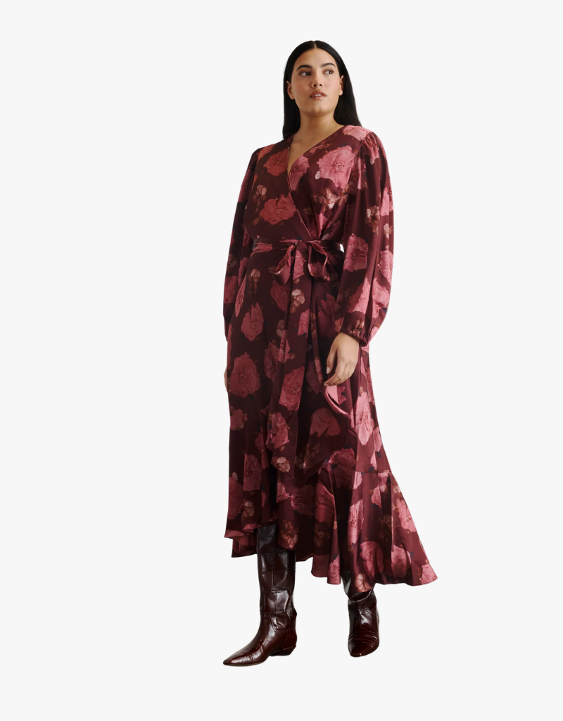 Tanya Taylor Long Sleeve Blaire Dress in Mahogany & Soft Carmine Multi