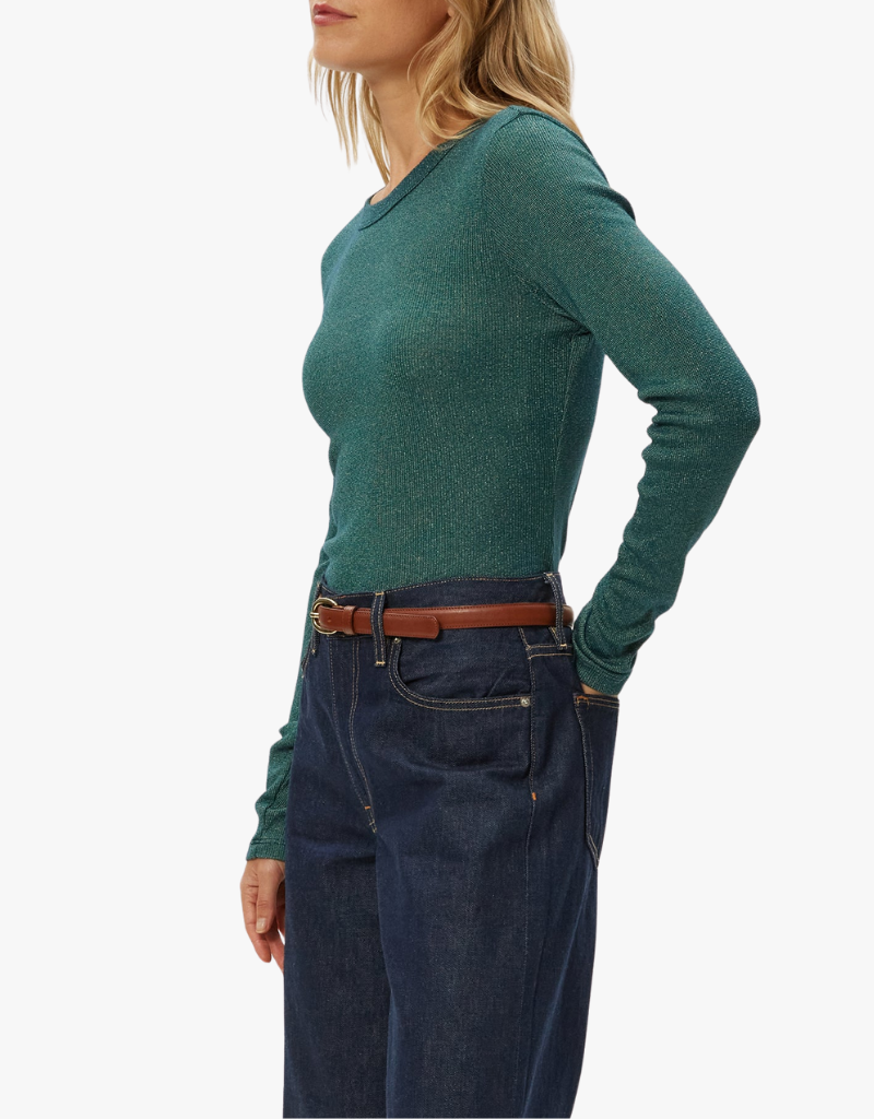 Michael Stars Liyah Ribbed Long Sleeve Tee in Rainforest