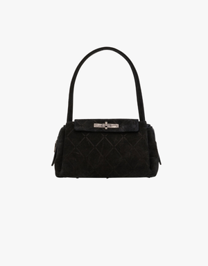 Hammitt Charlotte Flap Medium in Noir Diamond Suede & Gunmetal