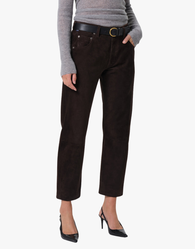 Citizens of Humanity Winslow Boyfriend Suede Pants in Chocolate