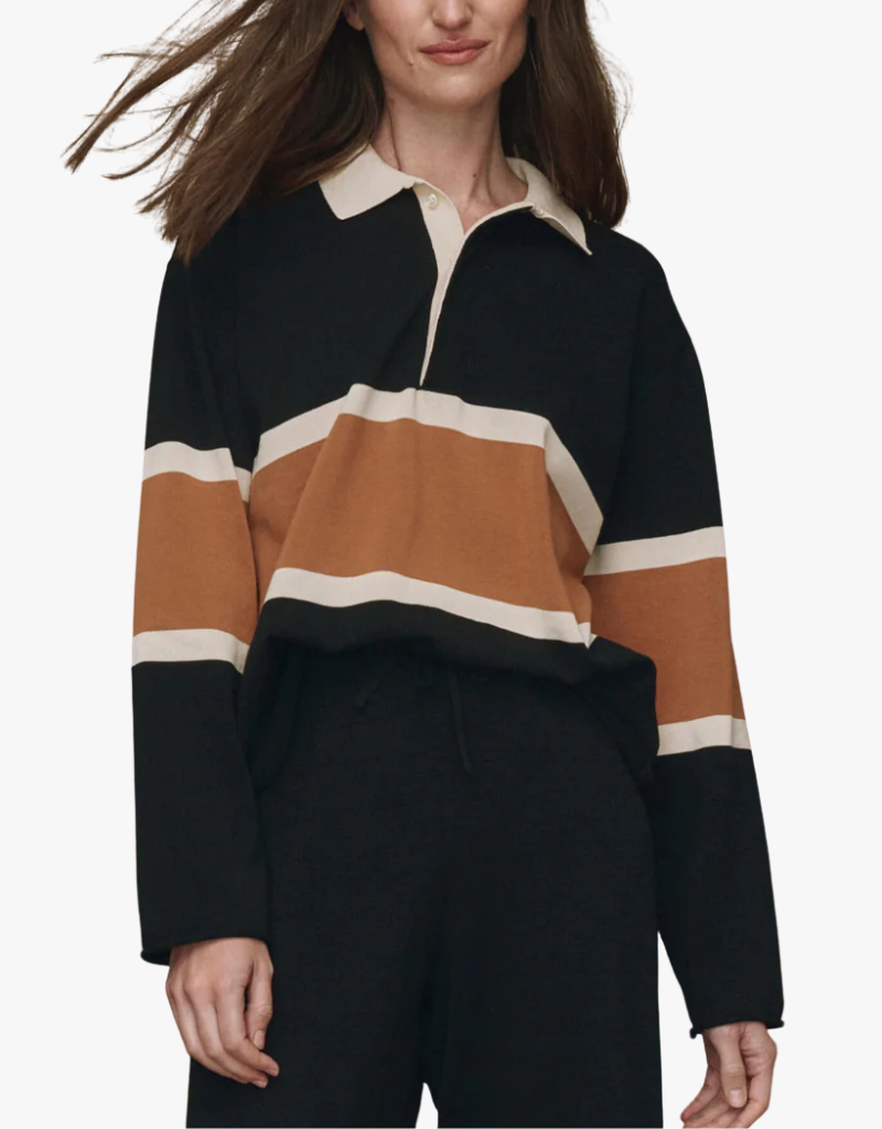 The Great The Rugby Sweater in Black w/ Bronze Stripe