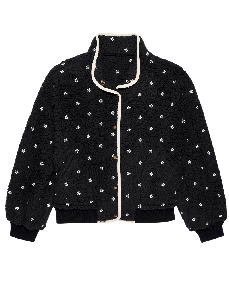 The Great The Blackbird Jacket in Black with Cream Floral Embroidery