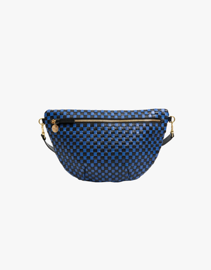 Clare V. Grande Fanny in Black & Cobalt Woven Checker