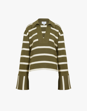 Tanya Taylor Whitney Top in Fern & Cream Wide Stripe