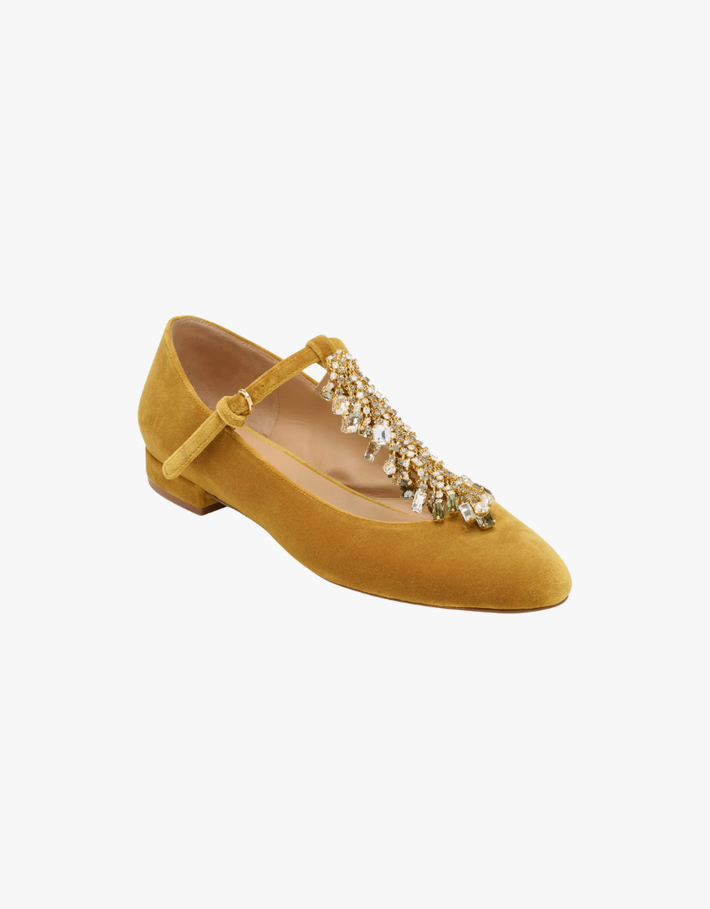 Ulla Johnson Bianca Crystal T-Strap Ballerina in Senape