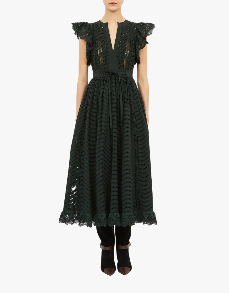 Ulla Johnson Olga Flutter Sleeve Midi Dress in Cypress