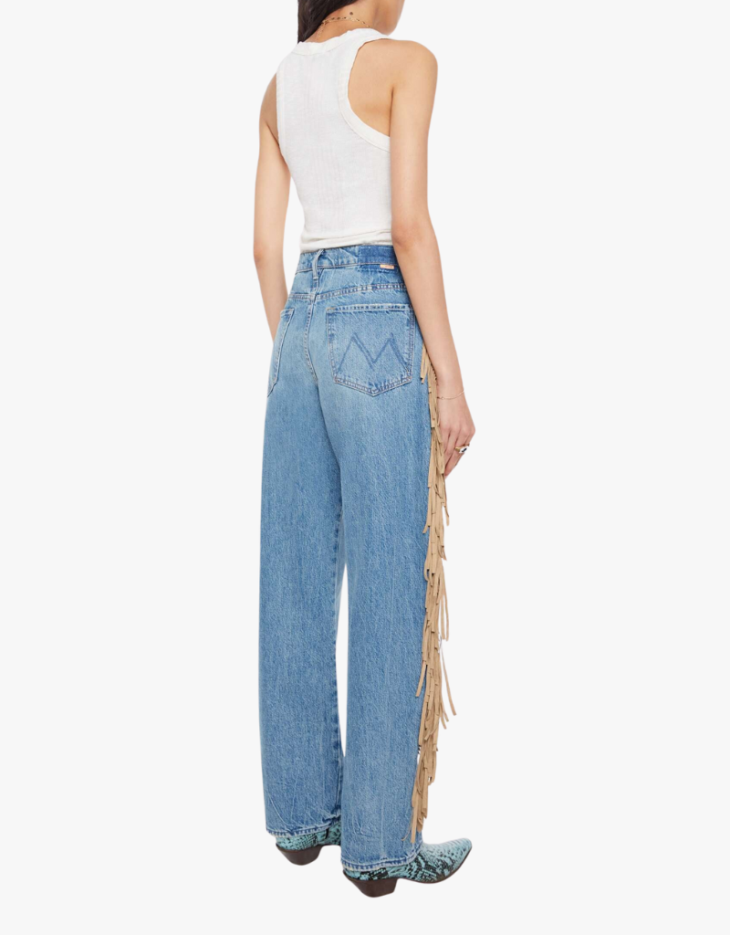 Mother Fringe Half-Pipe Button Sneak Jeans in Folk Star