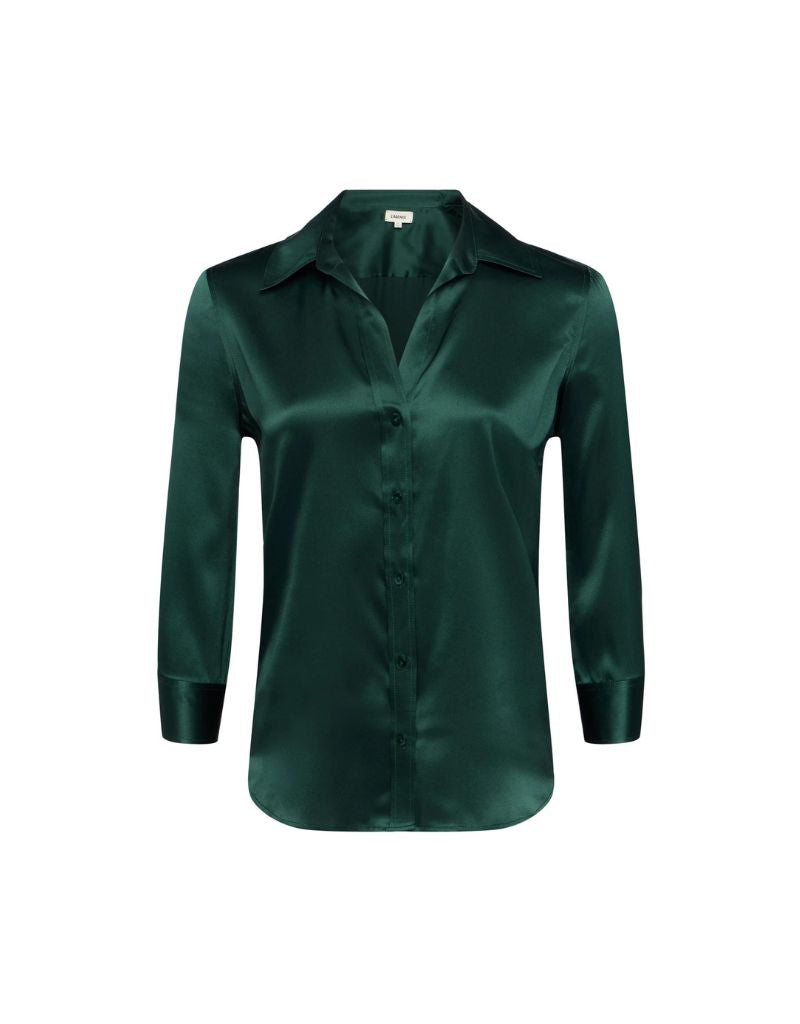 L'agence Dani 3/4 Sleeve Blouse in Forest Green