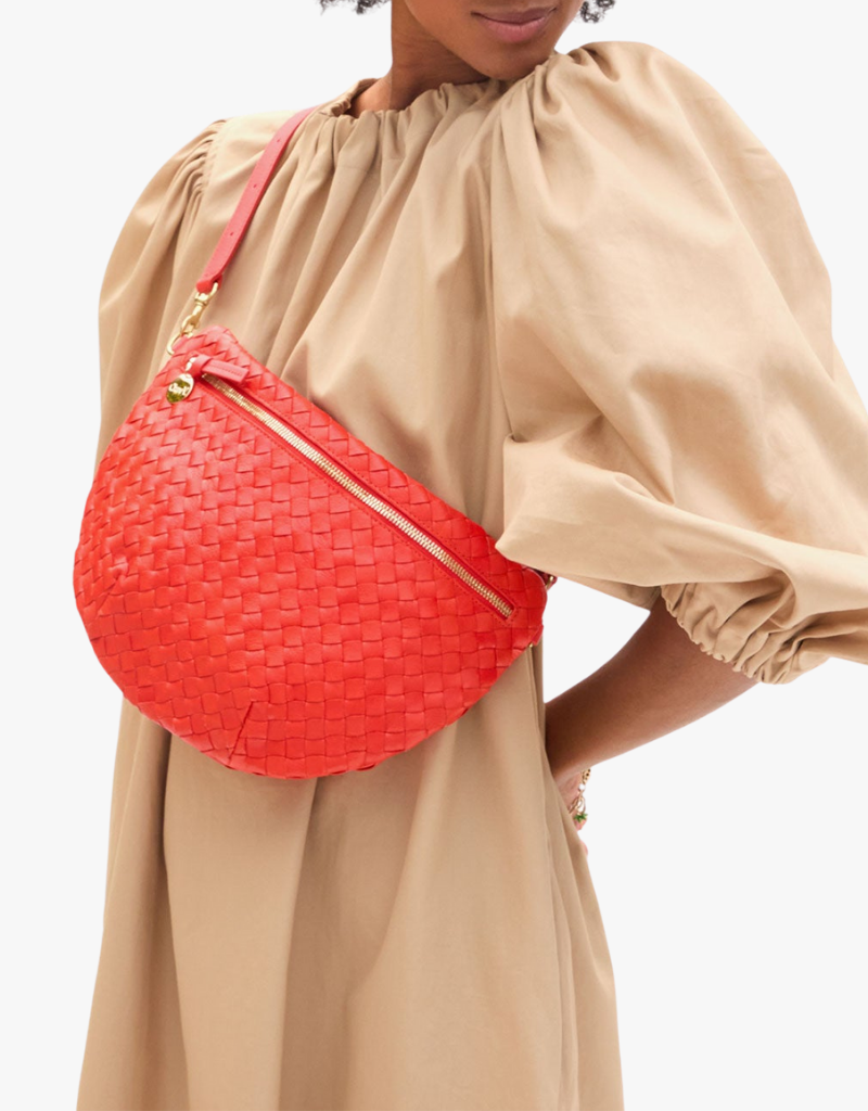 Clare V. Grande Fanny in Bright Poppy Woven Diagonal