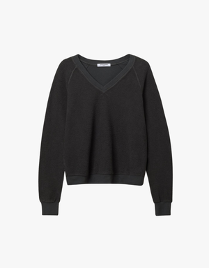 Perfect White Tee Zuri Reverse Fleece V Neck Sweatshirt in Vintage Black