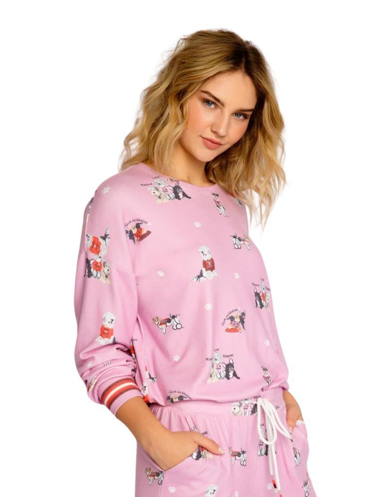 PJ Salvage Rescue Dogs Are My Favorite Breed Long Sleeve Top in Pink Orchid