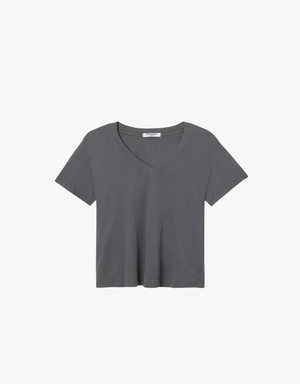 Perfect White Tee Hendrix Cotton Short Sleeve Boxy V Neck Tee in Charcoal