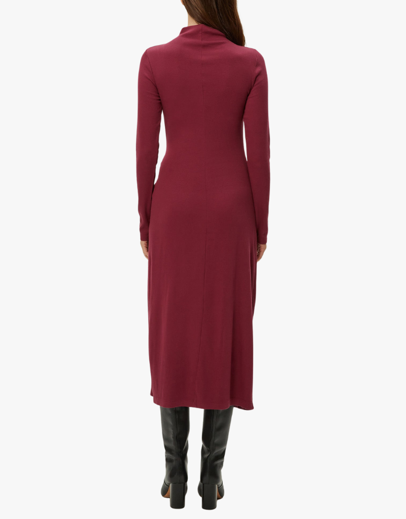 Michael Stars Tish Mock Neck Midi Dress With Slit in Garnet