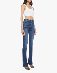 Mother Jeans in High Waisted Runaway in Shine On - Model in White Background
