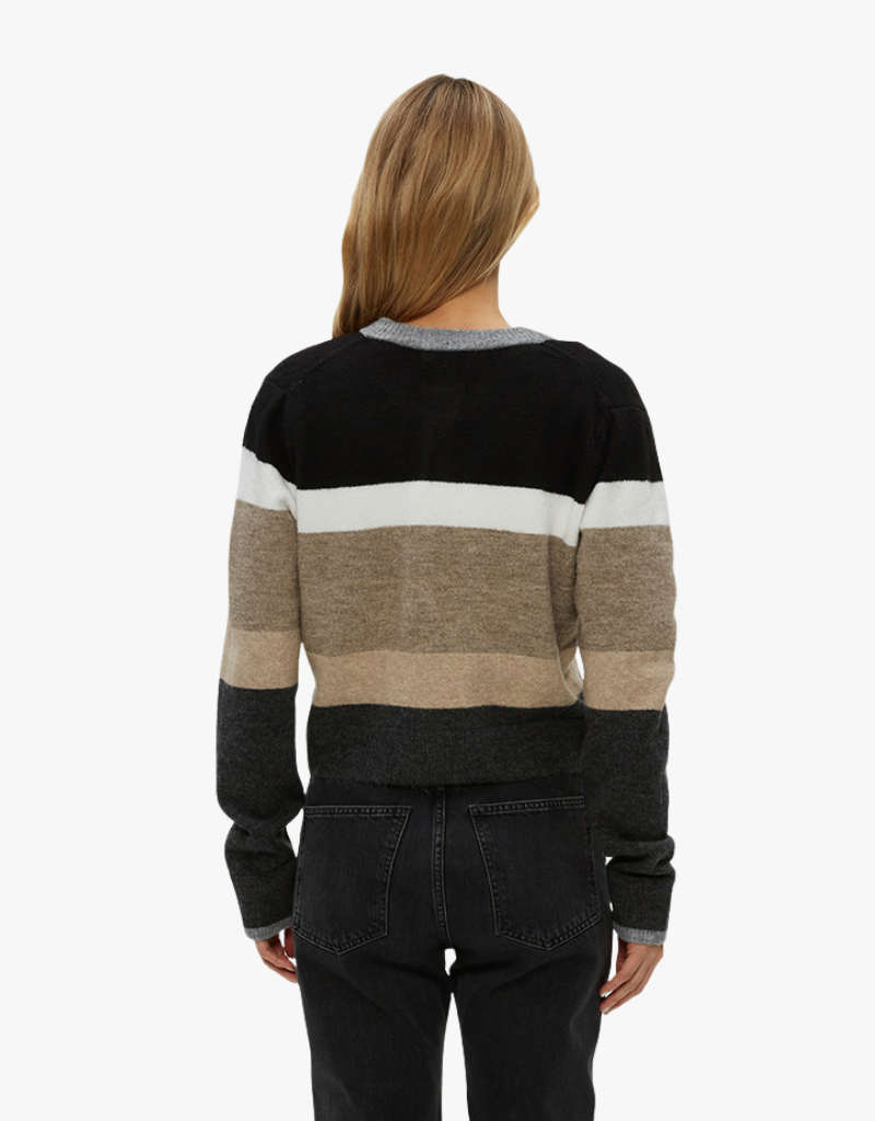 Michael Stars Fiona Stripe Crew Neck Cardigan in Neutral Stripe