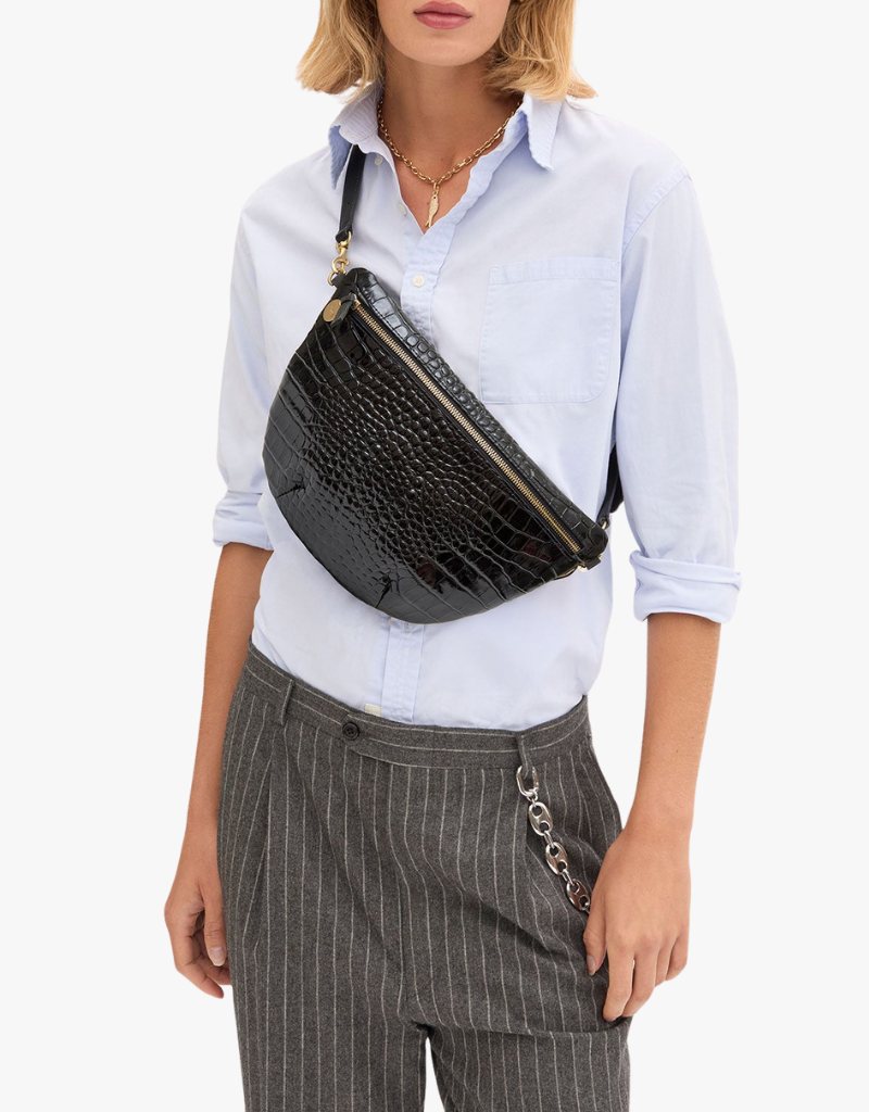 Clare V. Grande Fanny in Black Croco