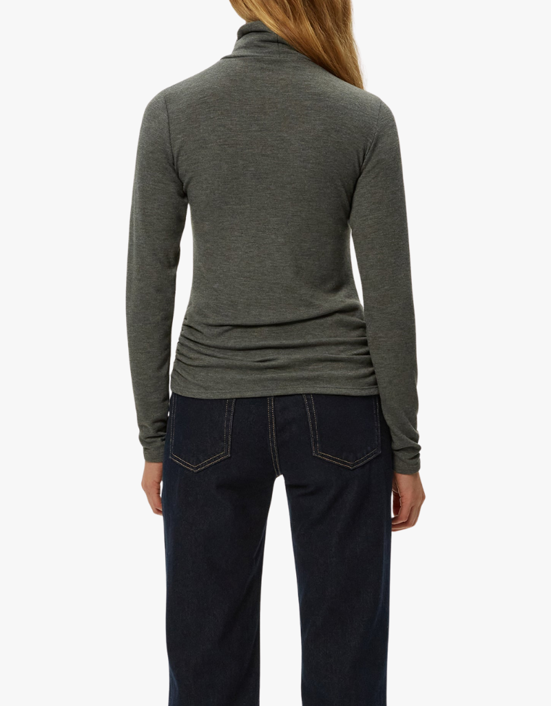 Michael Stars Martha Turtleneck With Ruched Sides in Charcoal